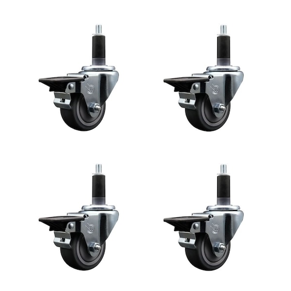 Service Caster 3'' Thermoplastic Rubber Swivel 1-1/8'' Expanding Stem Caster Set with Brake, 4PK SCC-EX20S314-TPRB-PLB-118-4 - main